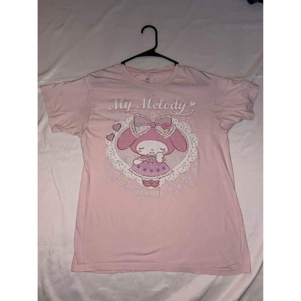 Sanrio My Melody Girls Graphic Tee Pink Character Shirt | Sz- M FLAWED / STAINED